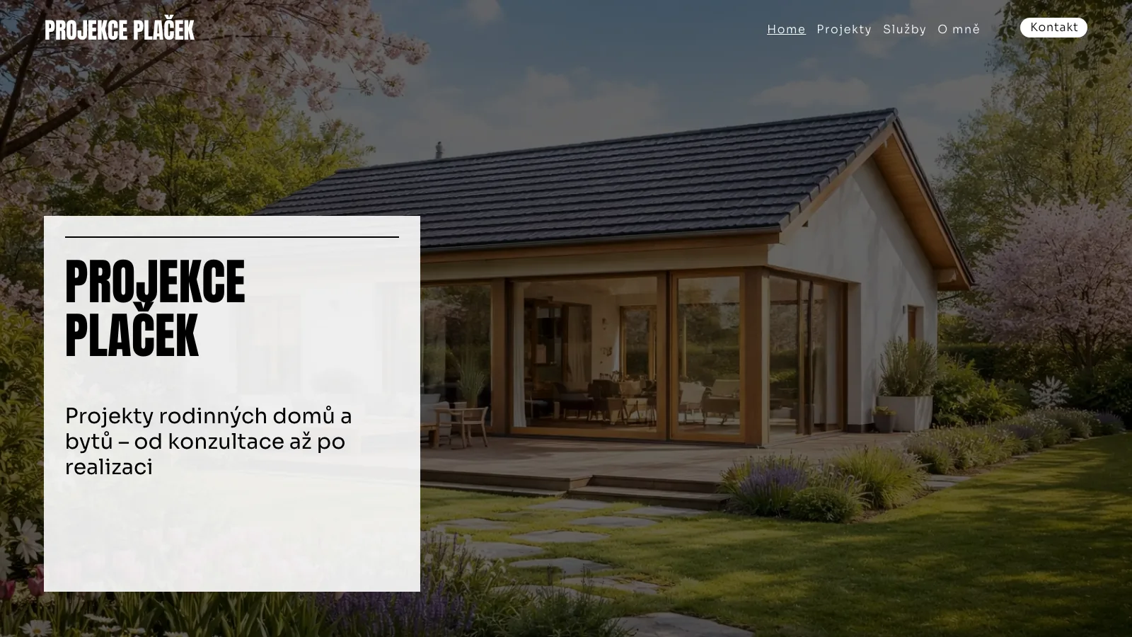 Hero sekce webu Projekce Placek s vizualizací rodinného domu